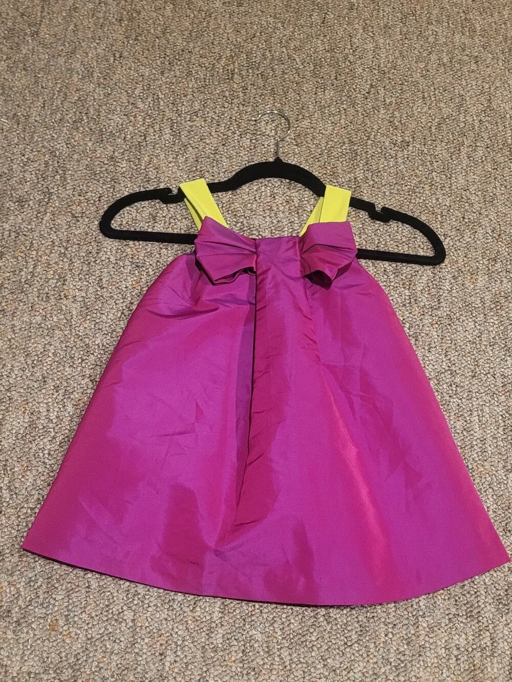 Jacadi Paris purple dress with lime green straps and bow detail, size 3 years.